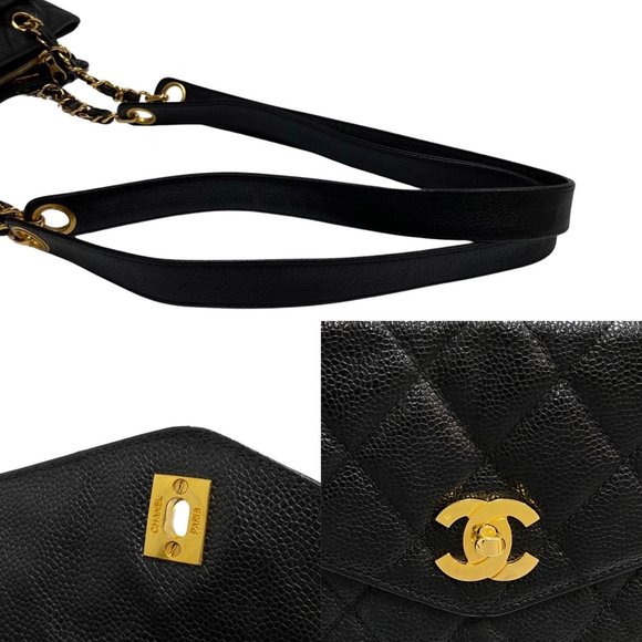 CHANEL Chanel Matelasse Caviar Skin Leather Genuine Turnlock Chain Semi Shoul... - Picture 4 of 10